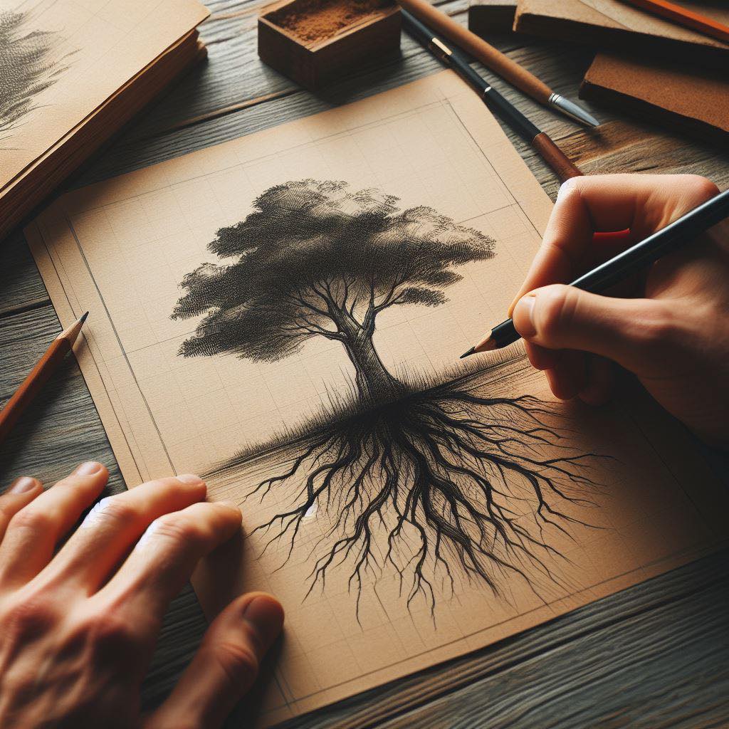 A hand drawing a sketch of a tree ready for a dendrographology / character reading